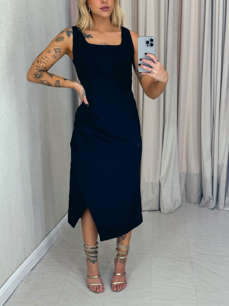 VESTIDO LIGIA DRAPEADO PRETO