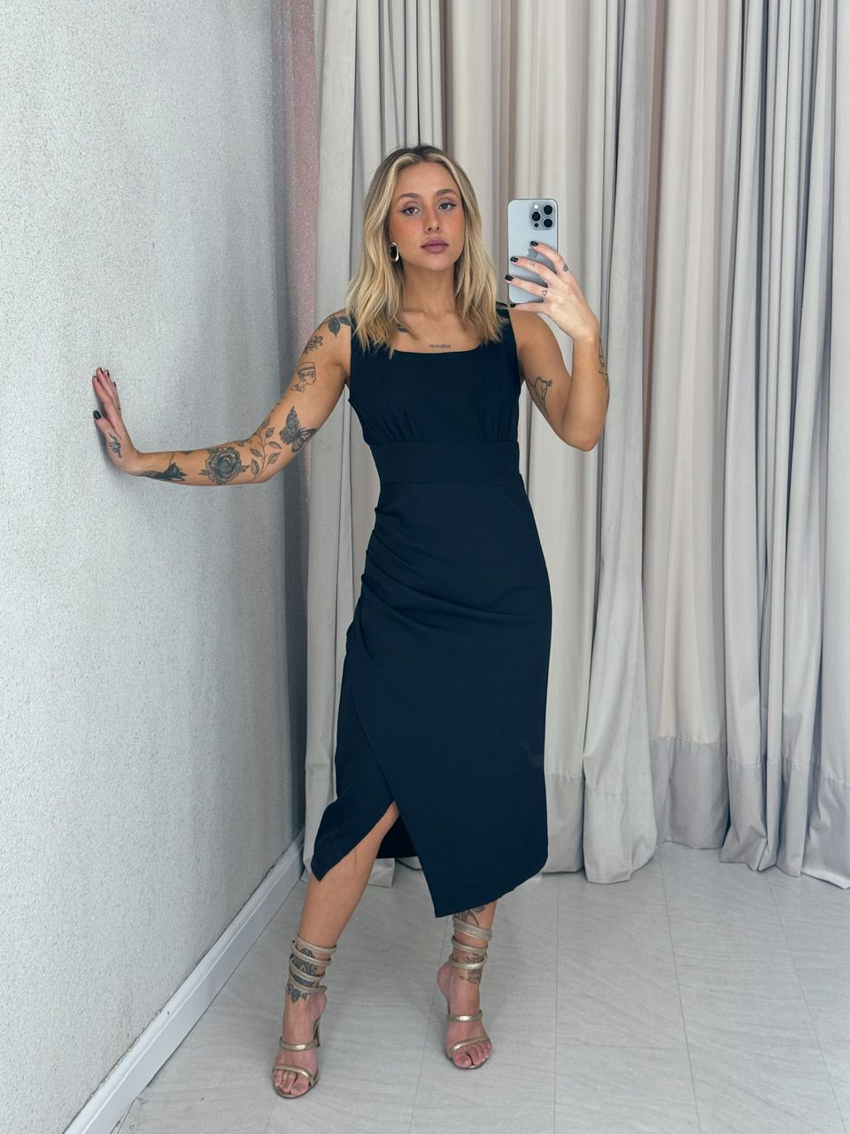 VESTIDO LIGIA DRAPEADO PRETO