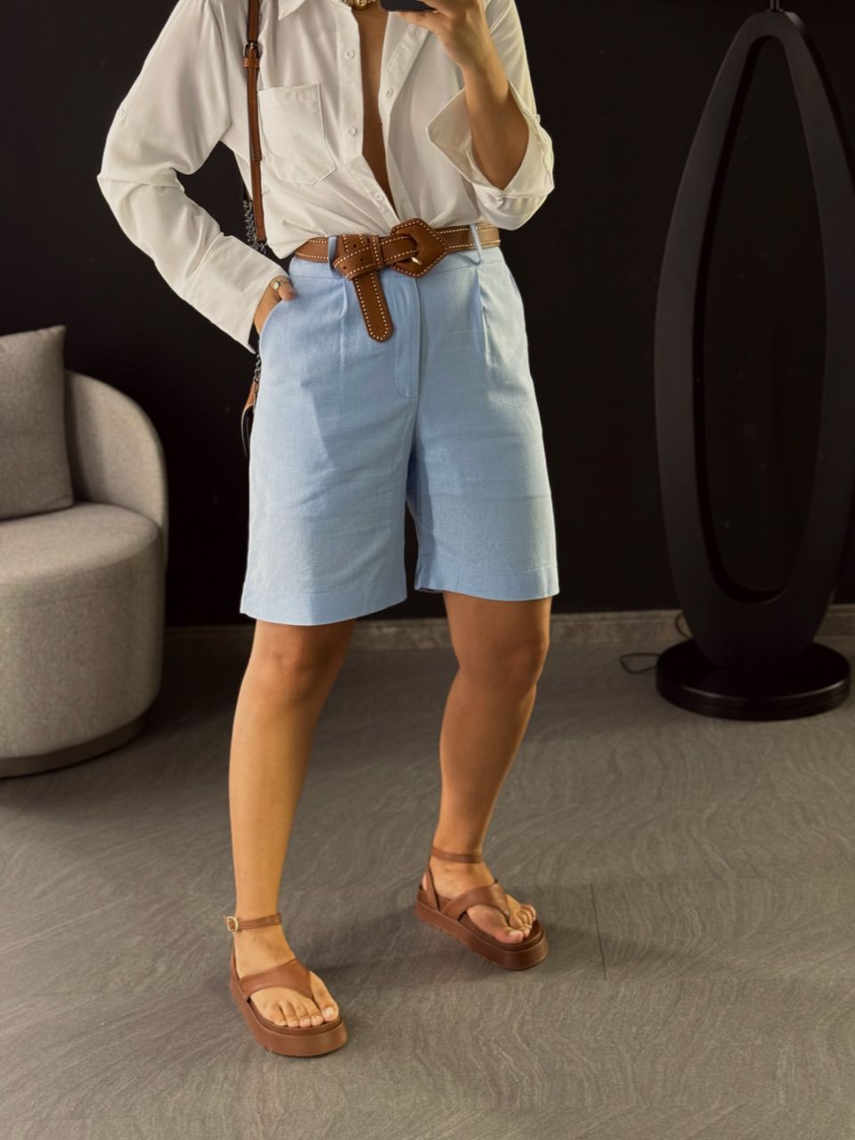 BERMUDA ELOÁ LINHO AZUL CLARO