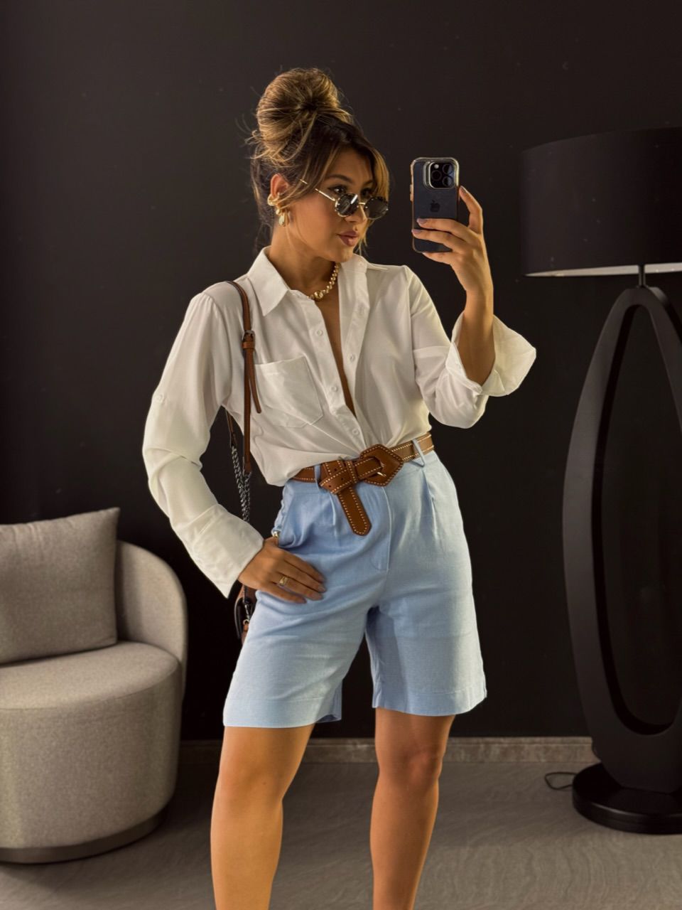 BERMUDA ELOÁ LINHO AZUL CLARO - 0049800106 - CAROLLA FERRARO