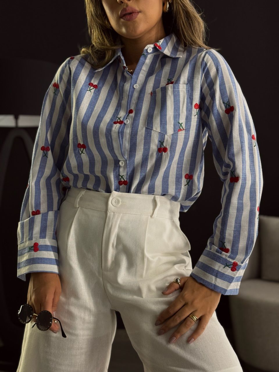 CAMISA CEREJA LISTRADA AZUL