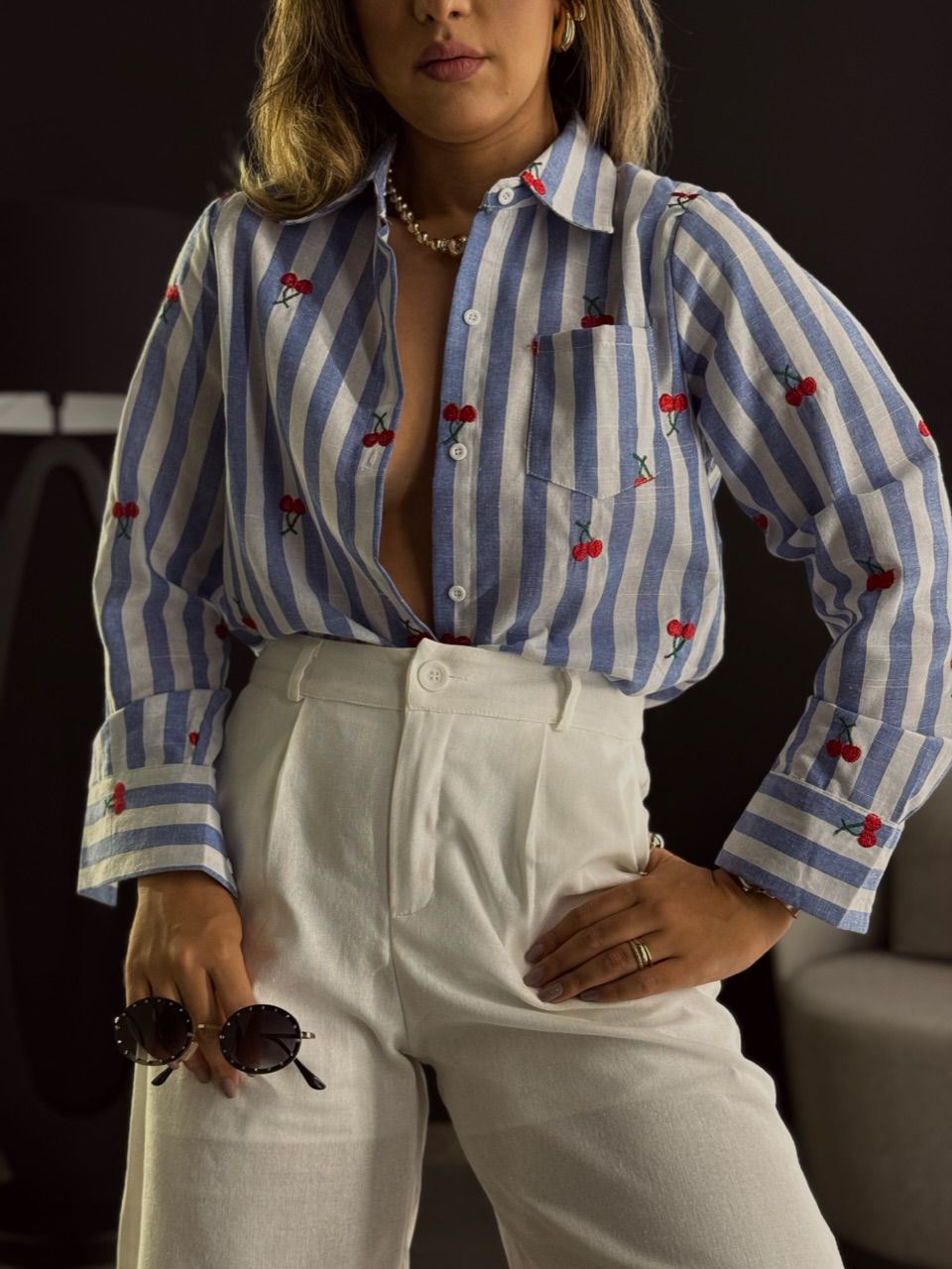 CAMISA CEREJA LISTRADA AZUL