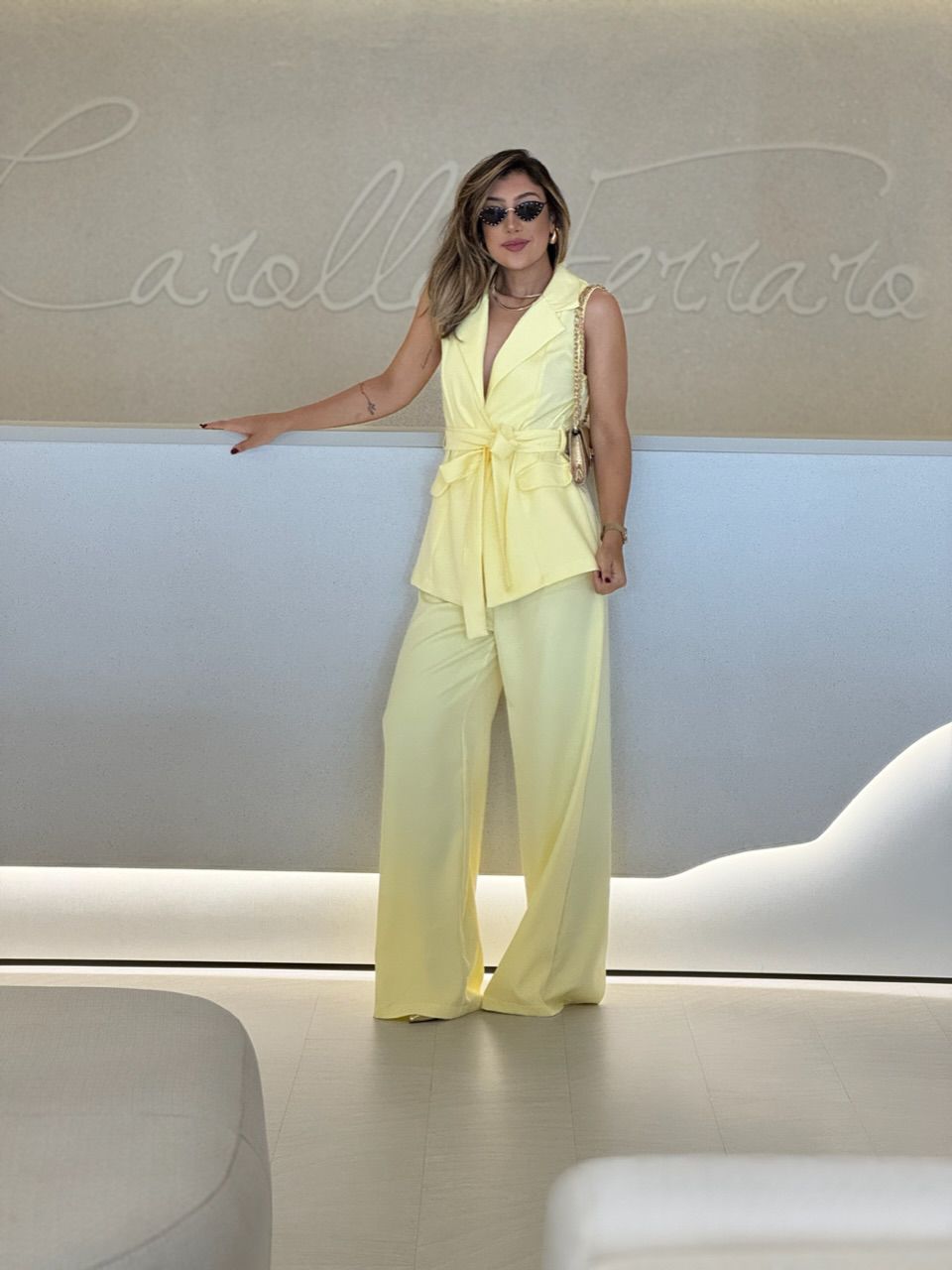 CONJUNTO CF COLETE CALÇA AMARELO