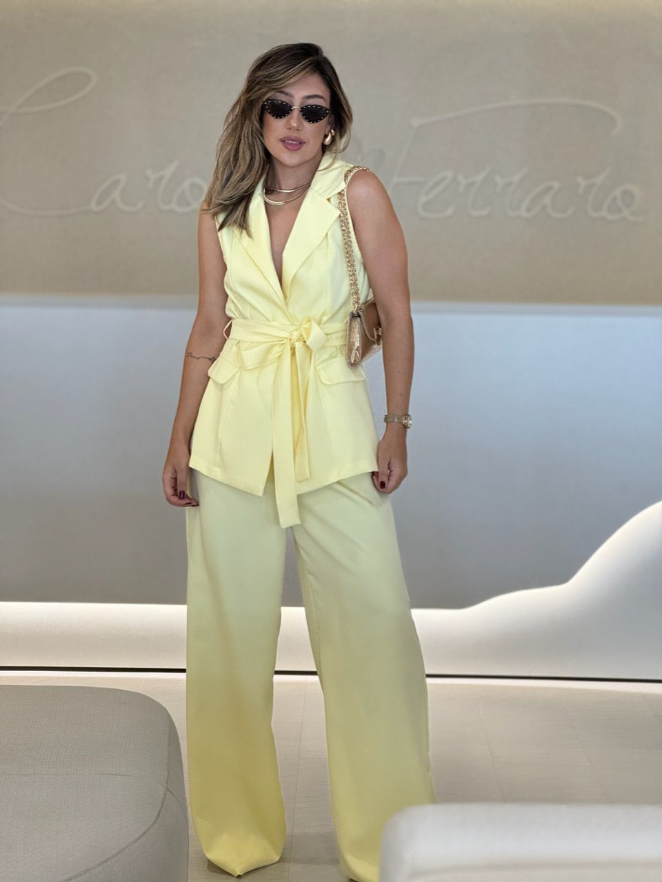 CONJUNTO CF COLETE CALÇA AMARELO