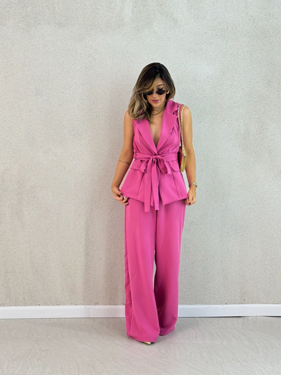 CONJUNTO CF COLETE CALÇA ROSA