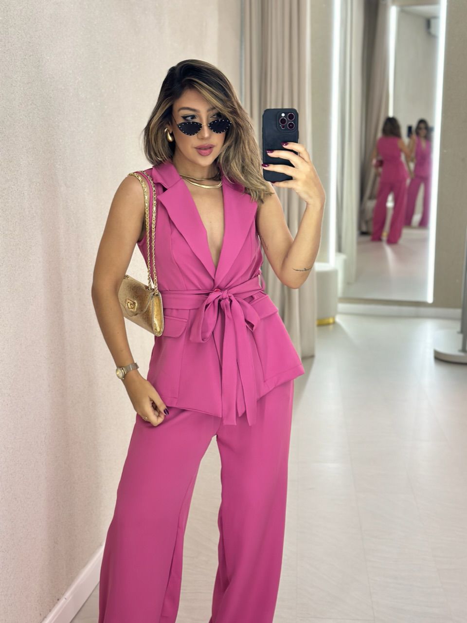 CONJUNTO CF COLETE CALÇA ROSA