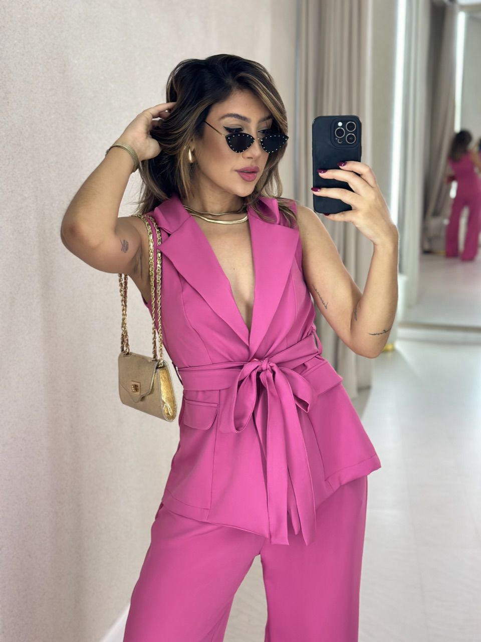 CONJUNTO CF COLETE CALÇA ROSA