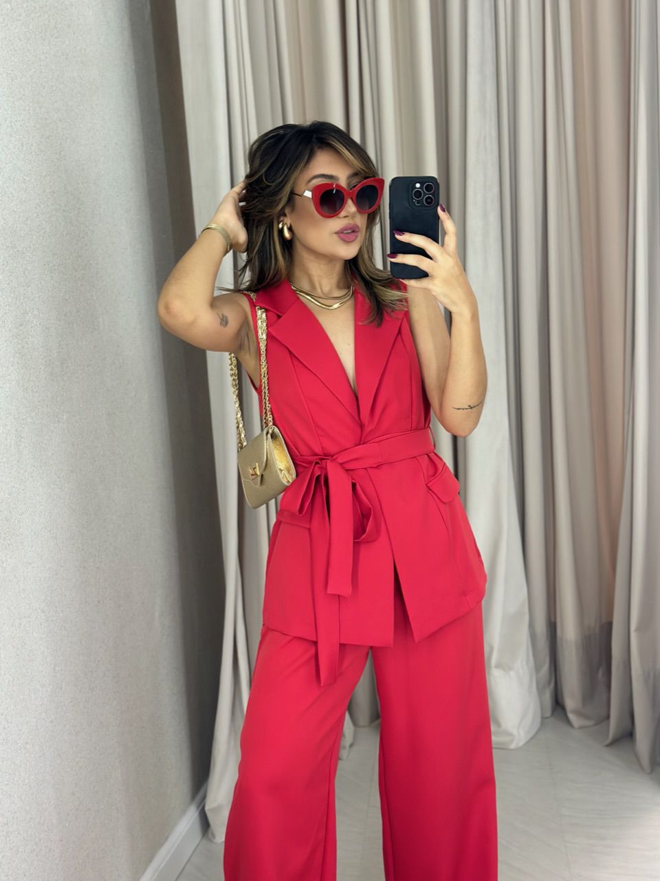 CONJUNTO CF COLETE CALÇA VERMELHO