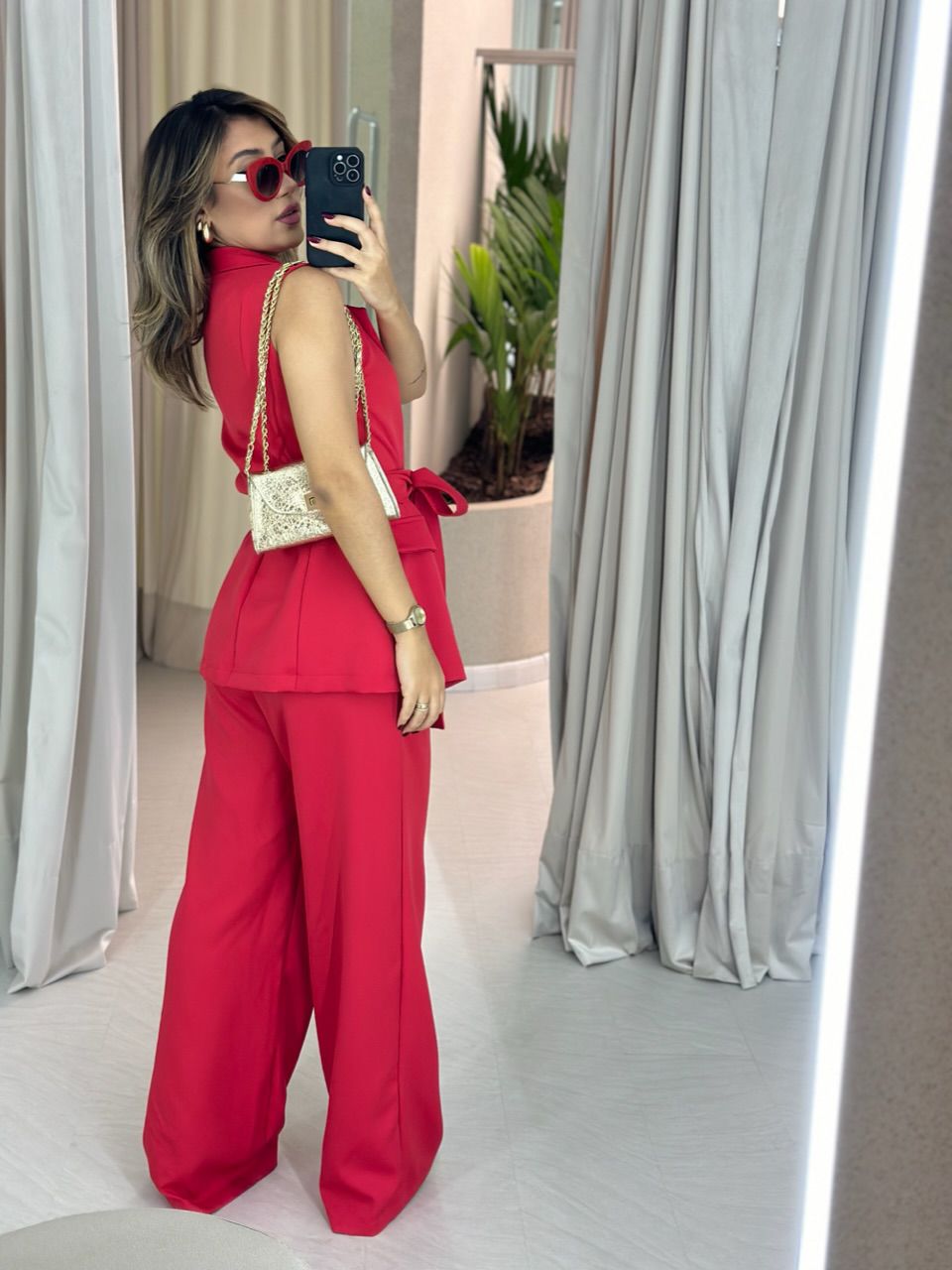 CONJUNTO CF COLETE CALÇA VERMELHO
