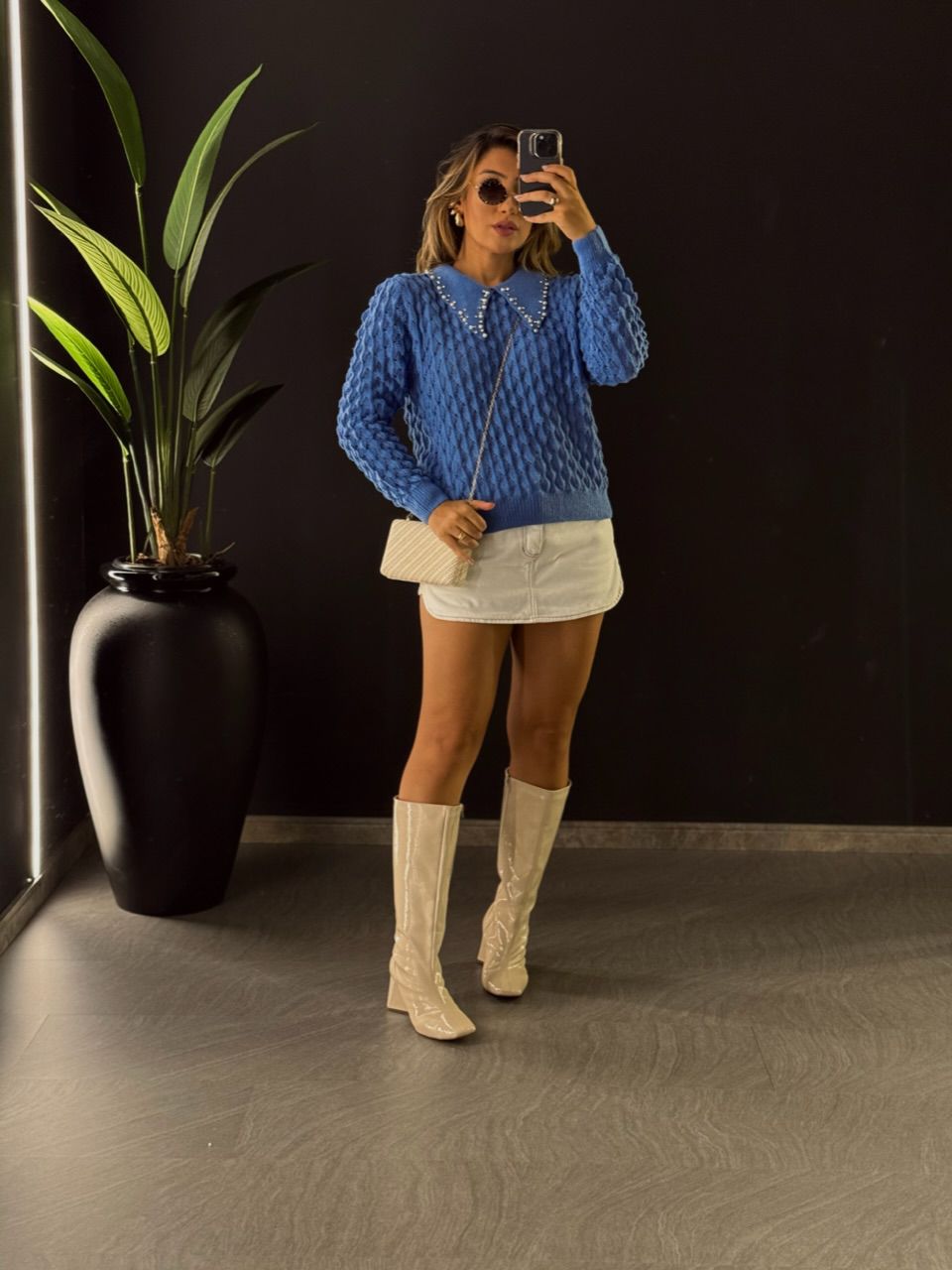 SUÉTER GOLA STRASS AZUL