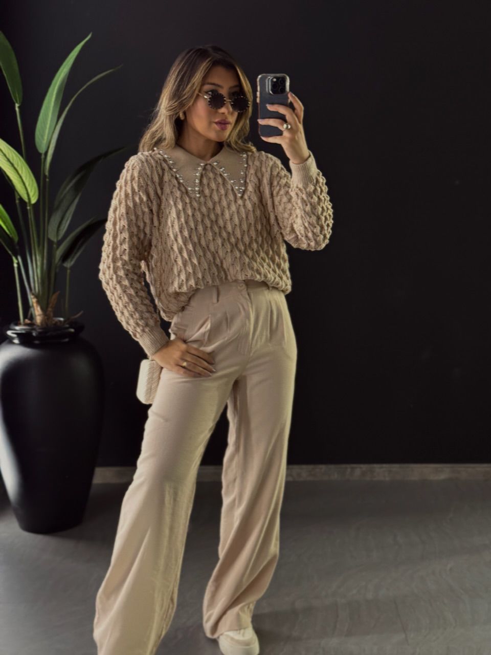 SUÉTER GOLA STRASS NUDE