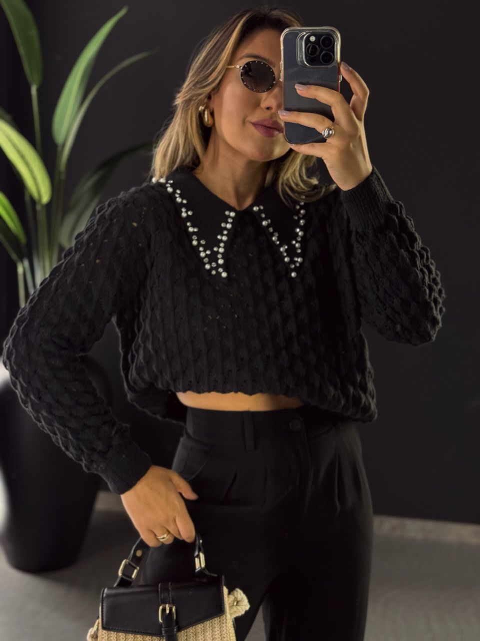 SUÉTER GOLA STRASS PRETO - 0049830032 - CAROLLA FERRARO
