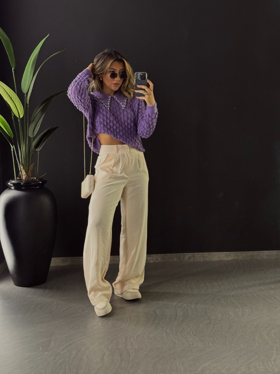 SUÉTER GOLA STRASS ROXO