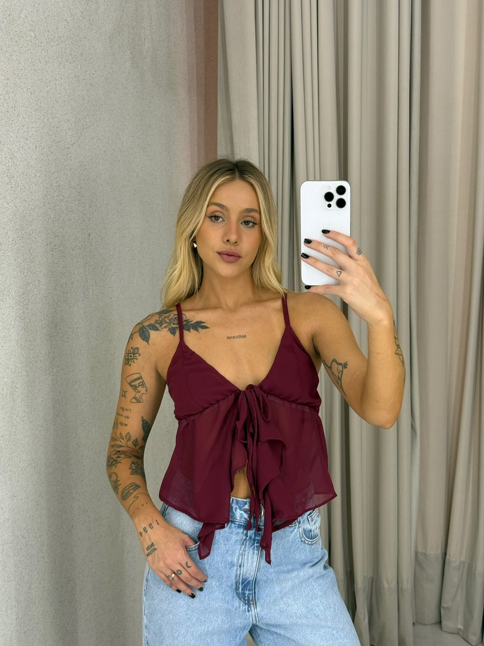 BLUSA MARIA EDUARDA ALÇA VINHO - 0062240168 - CAROLLA FERRARO