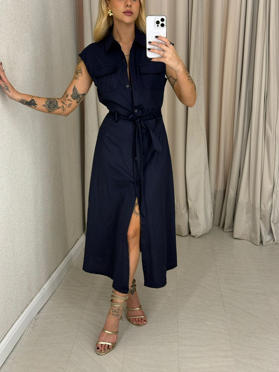 VESTIDO THAMIRES BOTÕES MARINHO