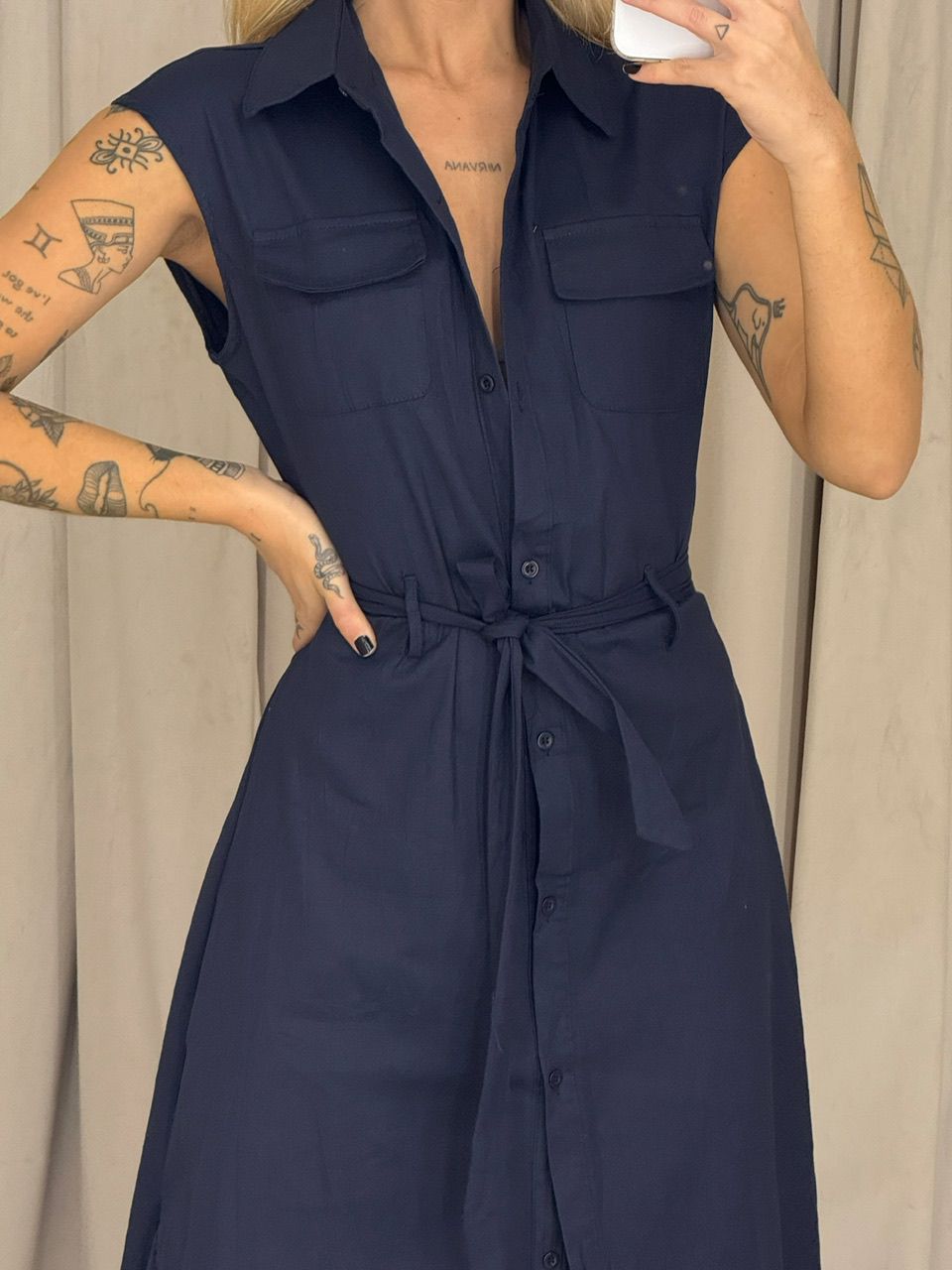 VESTIDO THAMIRES BOTÕES MARINHO