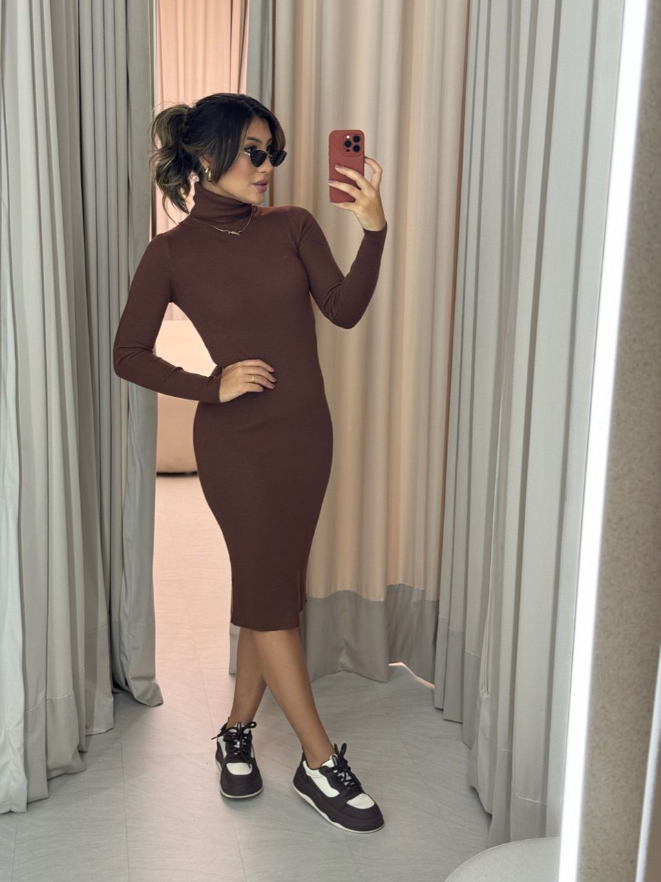 VESTIDO ÉRICA TRICOT MARROM - 0051330054 - CAROLLA FERRARO