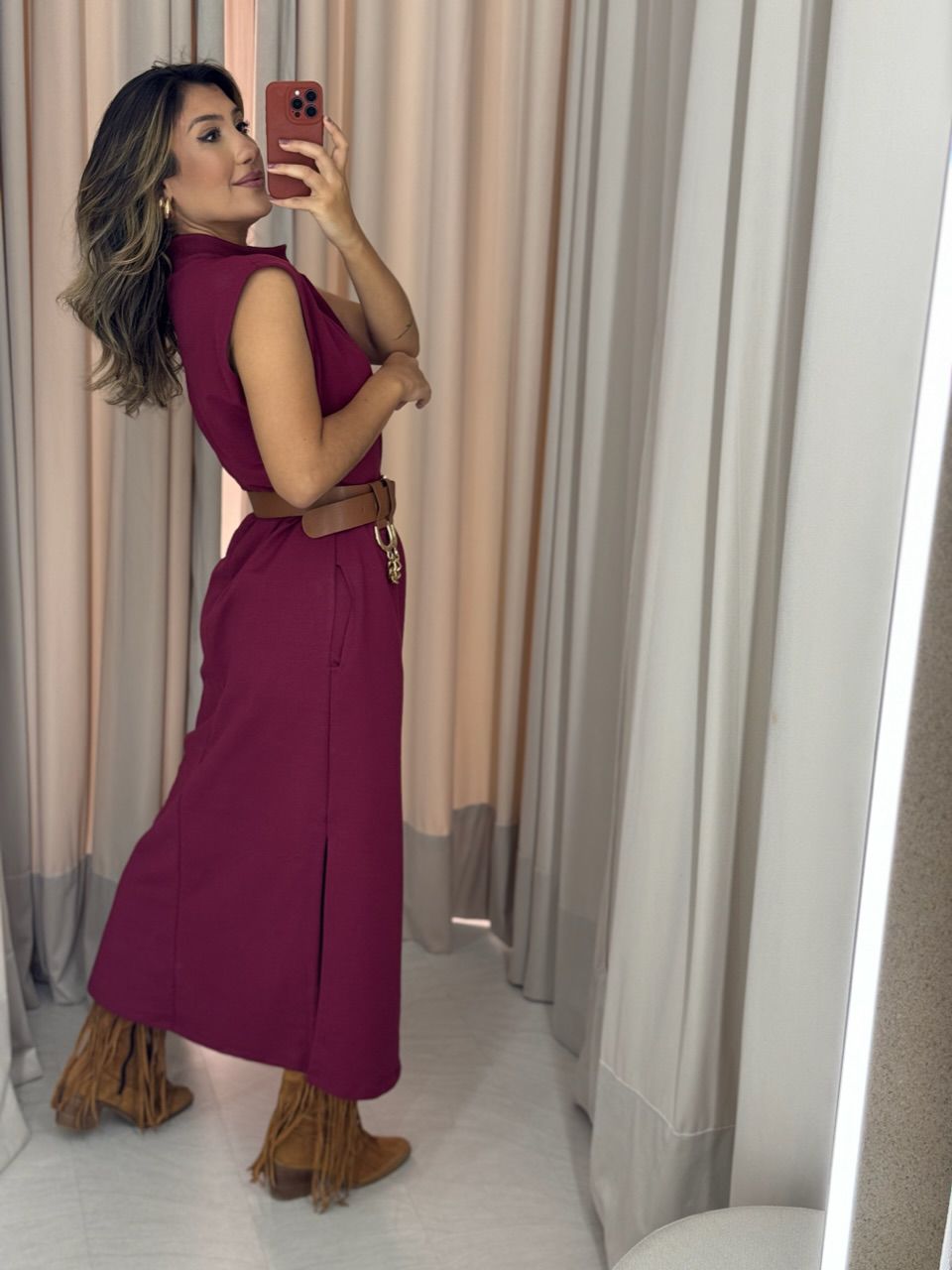 VESTIDO MOLETINHO CAVADO CHERRY RED