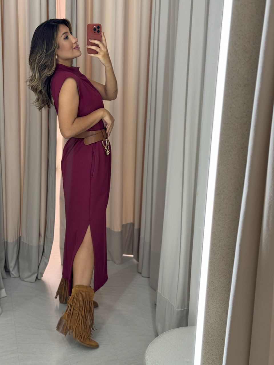 VESTIDO MOLETINHO CAVADO CHERRY RED