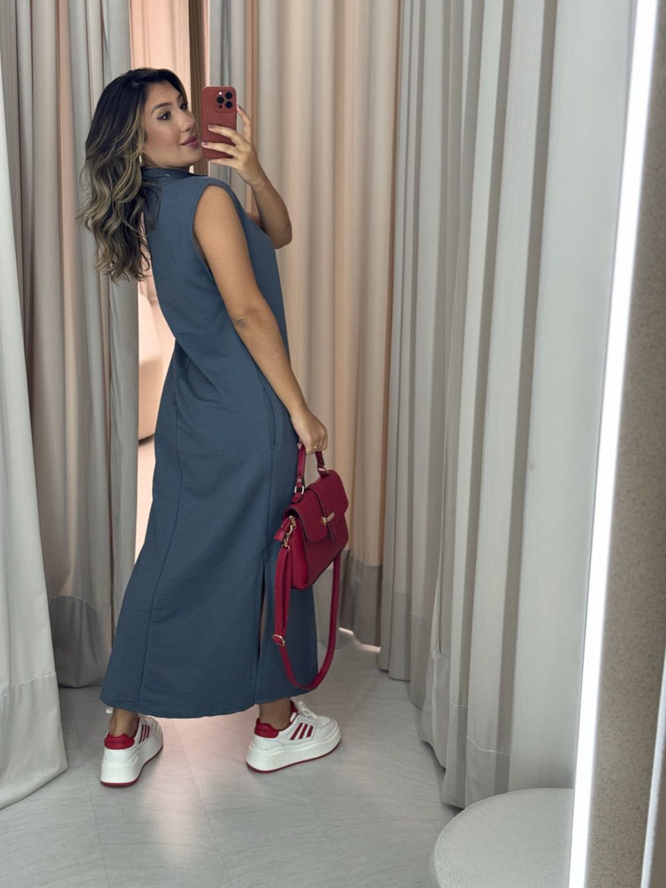 VESTIDO MOLETINHO CAVADO CINZA