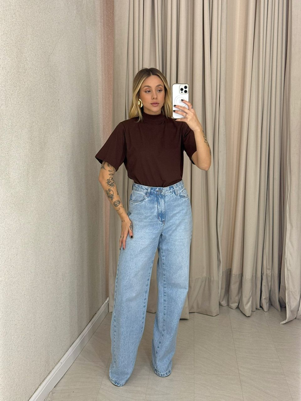 BLUSA AGNES GOLA MARROM