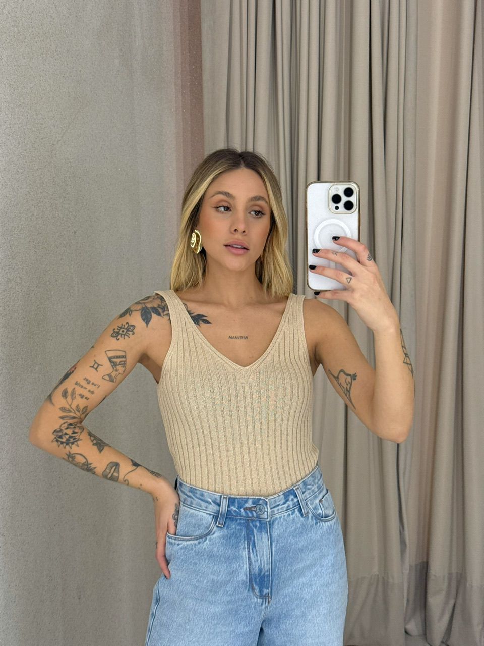 BLUSA ANAHI ALÇA TRICOT NUDE