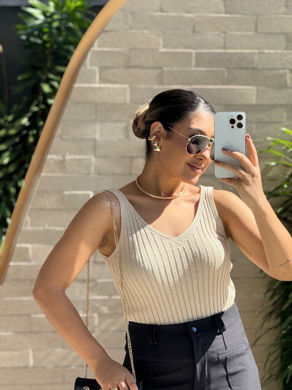 BLUSA ANAHI ALÇA TRICOT NUDE - 0066020049 - CAROLLA FERRARO