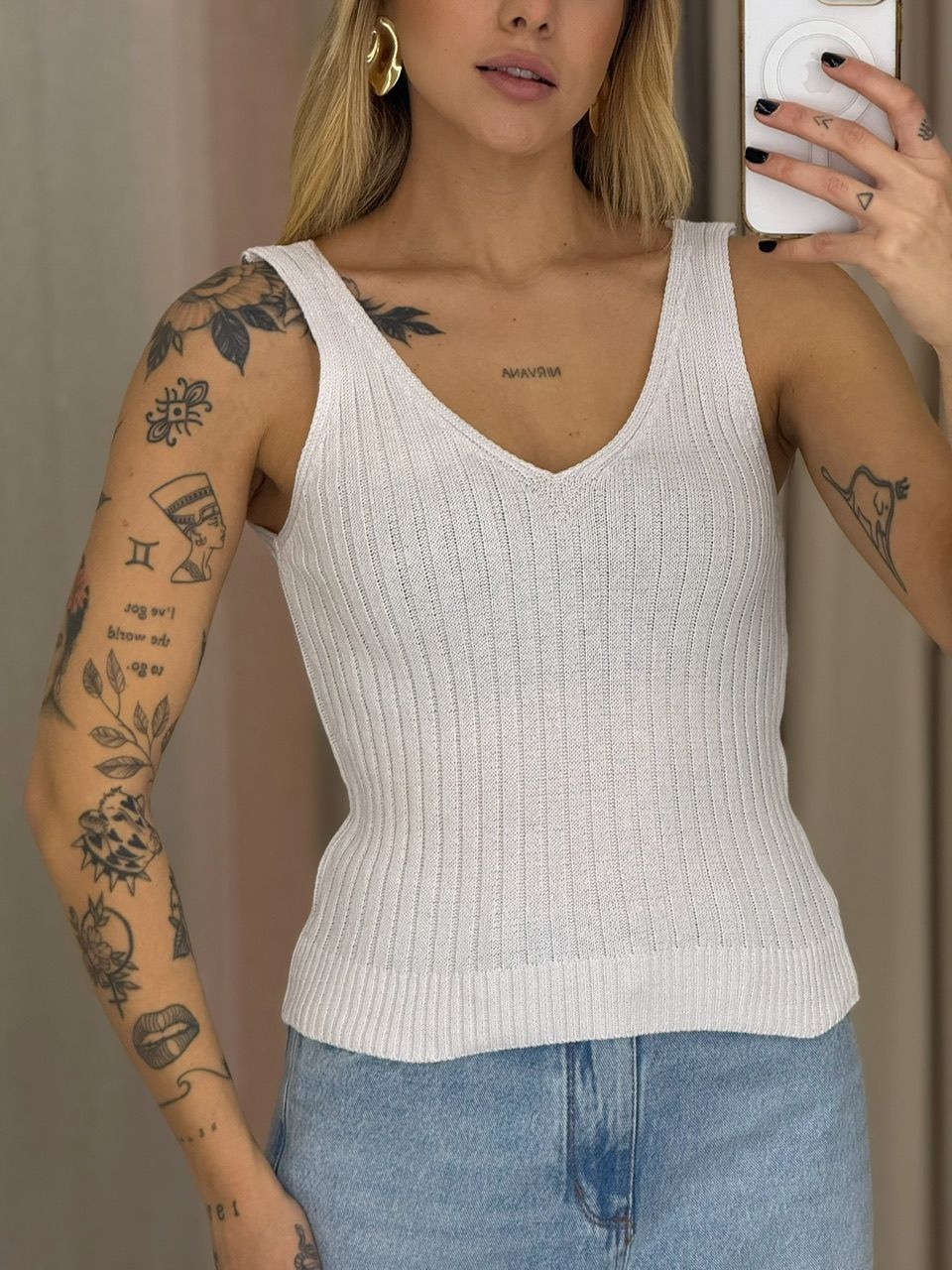 BLUSA ANAHI ALÇA TRICOT BRANCA
