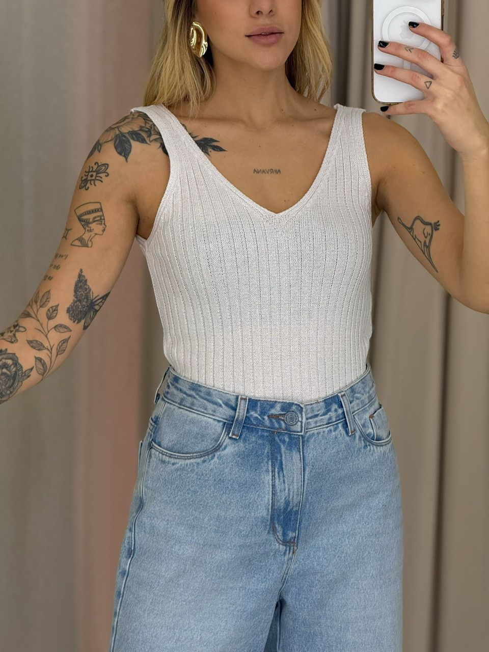 BLUSA ANAHI ALÇA TRICOT BRANCA