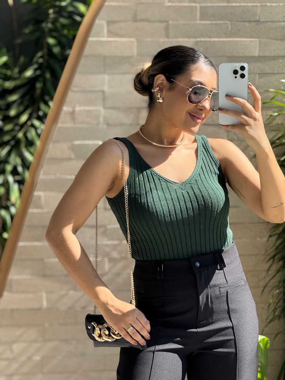 BLUSA ANAHI ALÇA TRICOT VERDE - 0066020014 - CAROLLA FERRARO