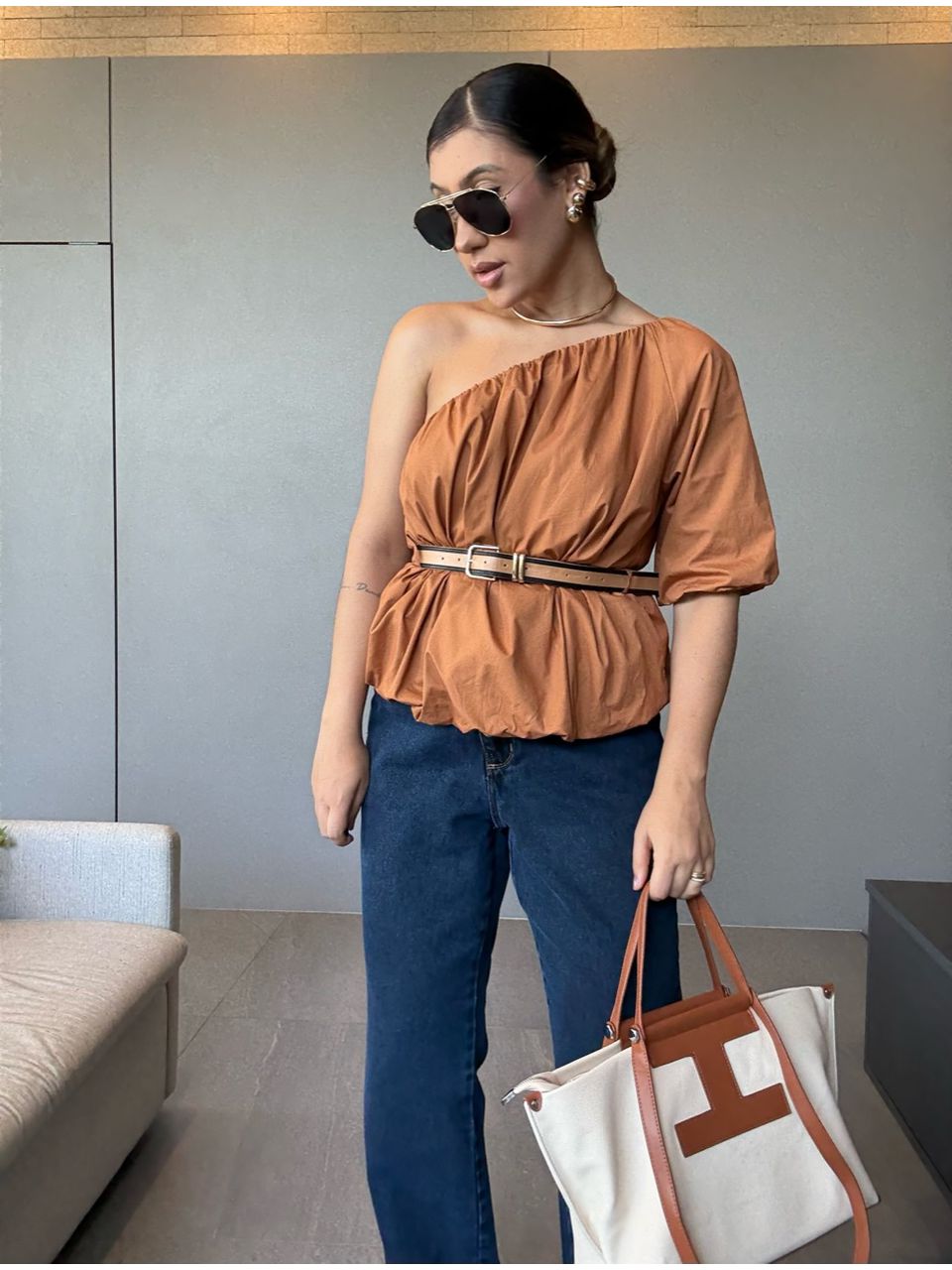 BLUSA VANESSA BALONÊ CARAMELO