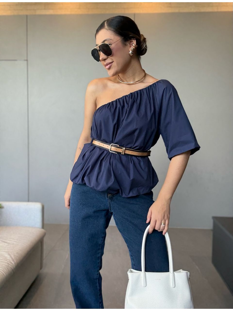 BLUSA VANESSA BALONÊ MARINHO