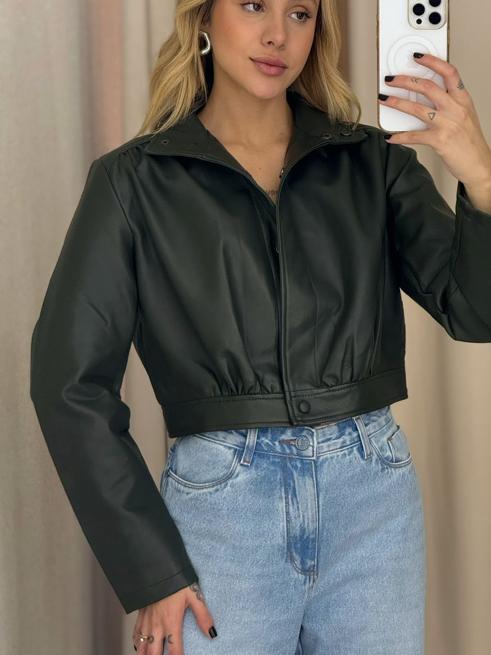JAQUETA NIKY COURO FAKE MILITAR