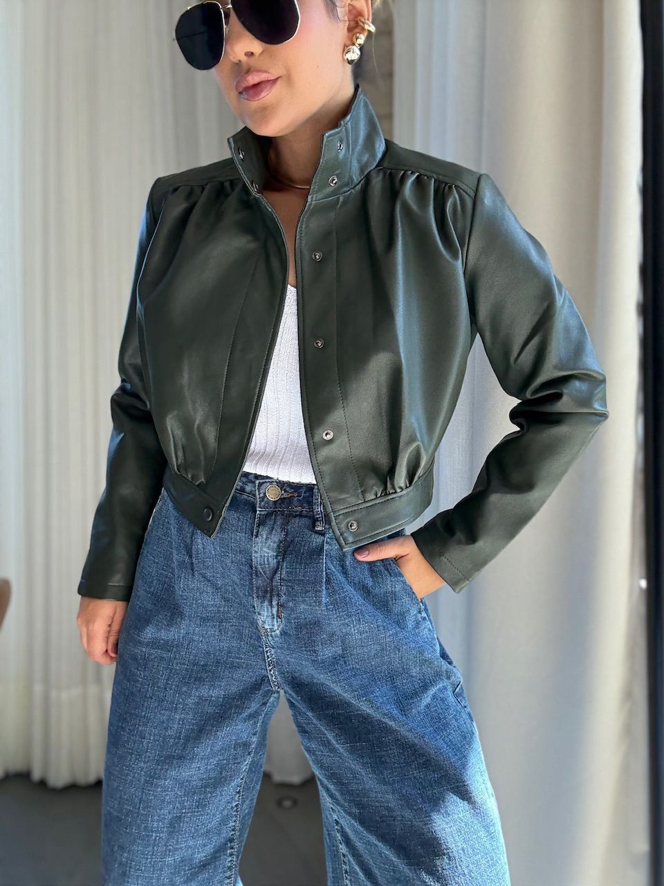 JAQUETA NIKY COURO FAKE MILITAR - 0066070254 - CAROLLA FERRARO