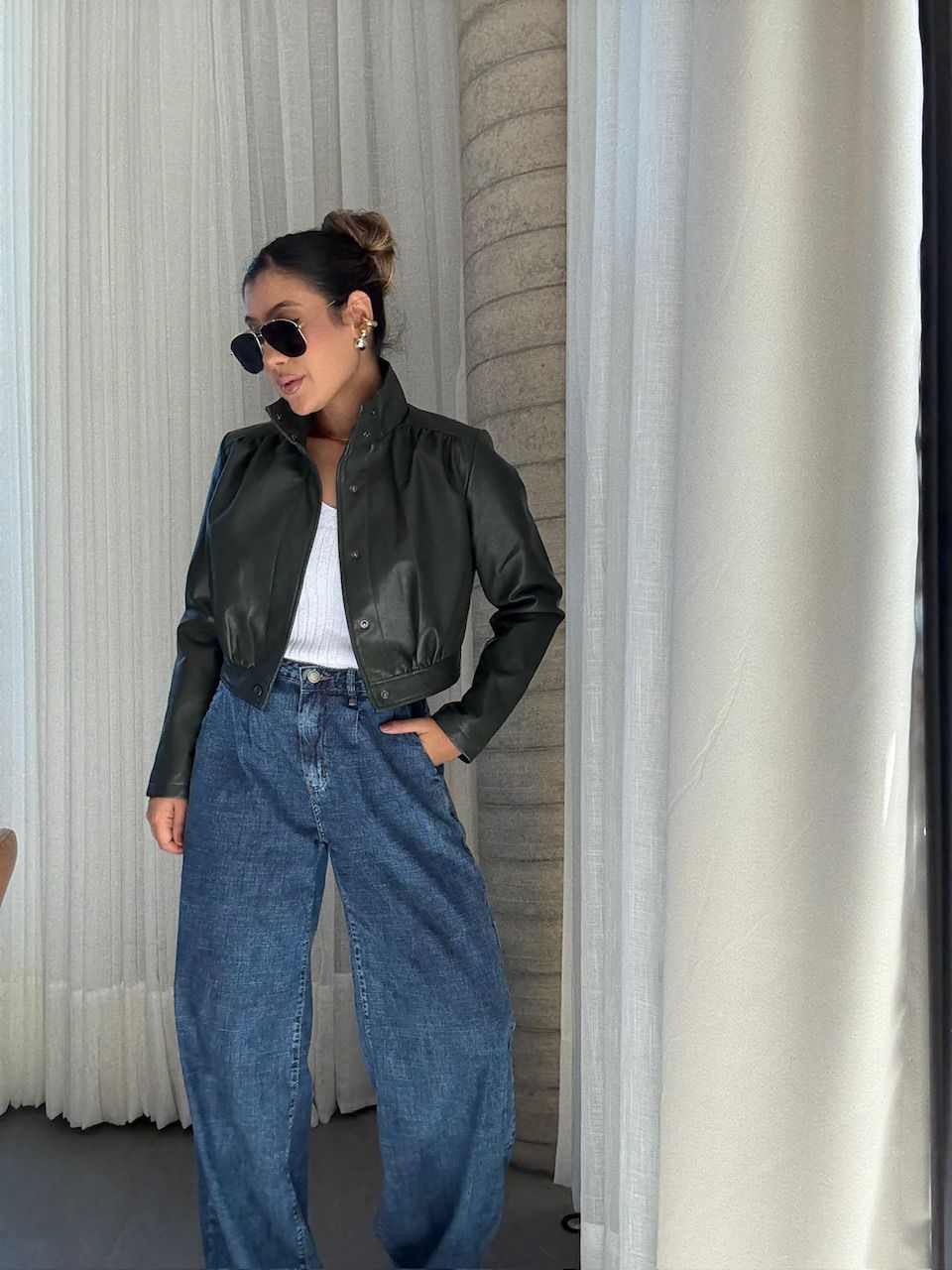 JAQUETA NIKY COURO FAKE MILITAR