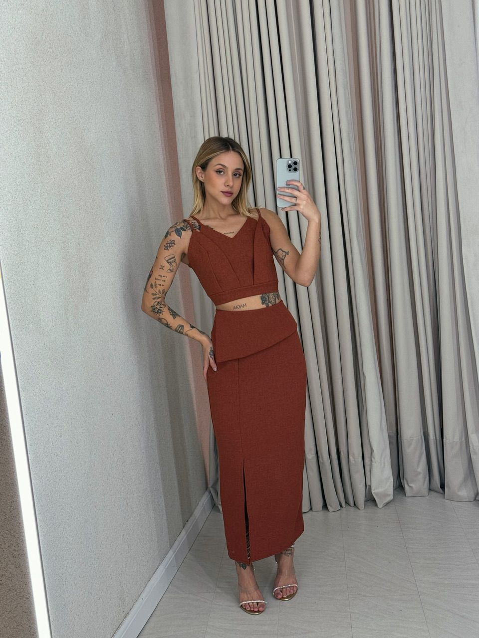 CONJUNTO MIRELA SAIA TERRACOTA - 0054370331 - CAROLLA FERRARO