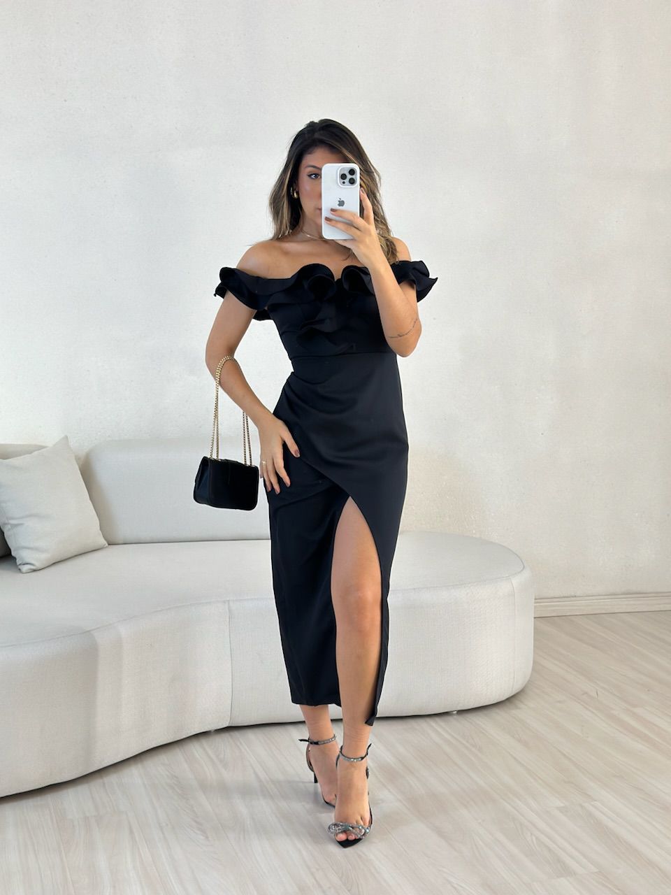 VESTIDO MAVI BABADOS PRETO