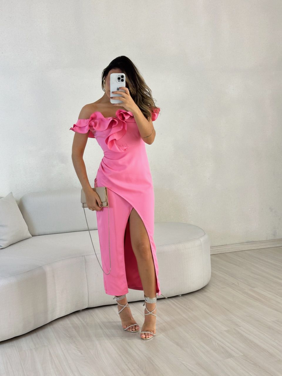 VESTIDO MAVI BABADOS ROSA - 0054390031 - CAROLLA FERRARO