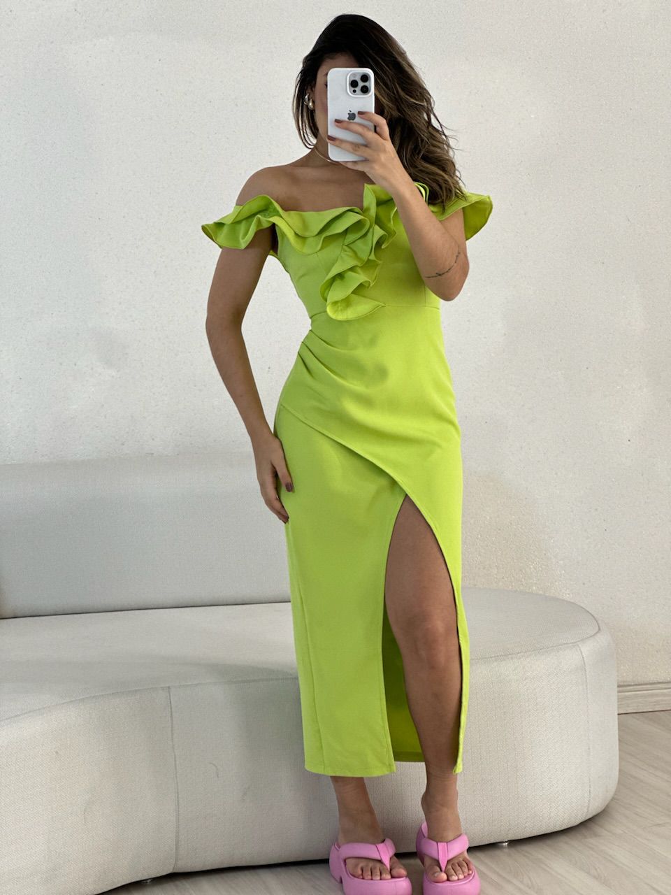 VESTIDO MAVI BABADOS VERDE - 0054390014 - CAROLLA FERRARO