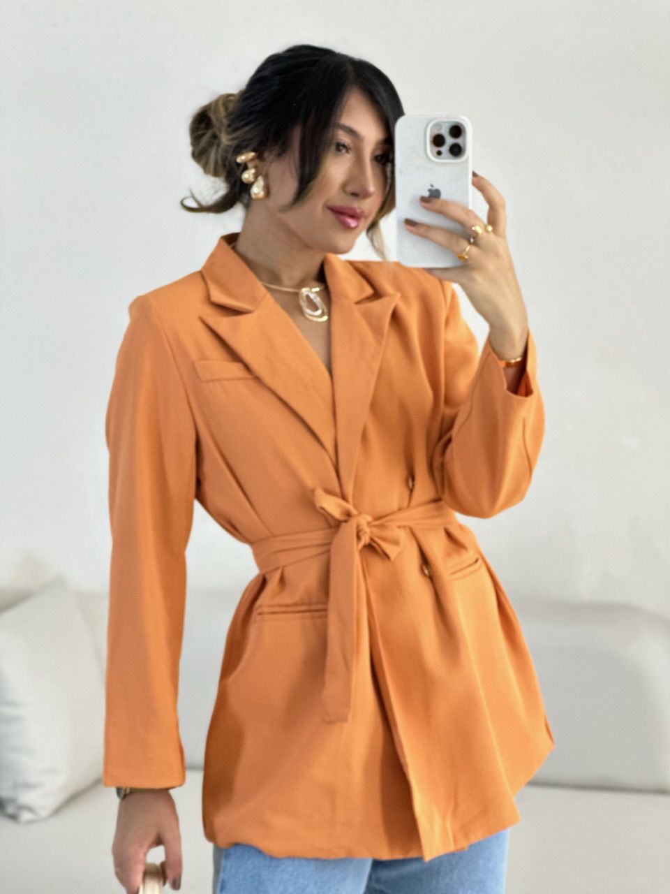 BLAZER MARIA CLARA FAIXA LARANJA - 0055480068 - CAROLLA FERRARO