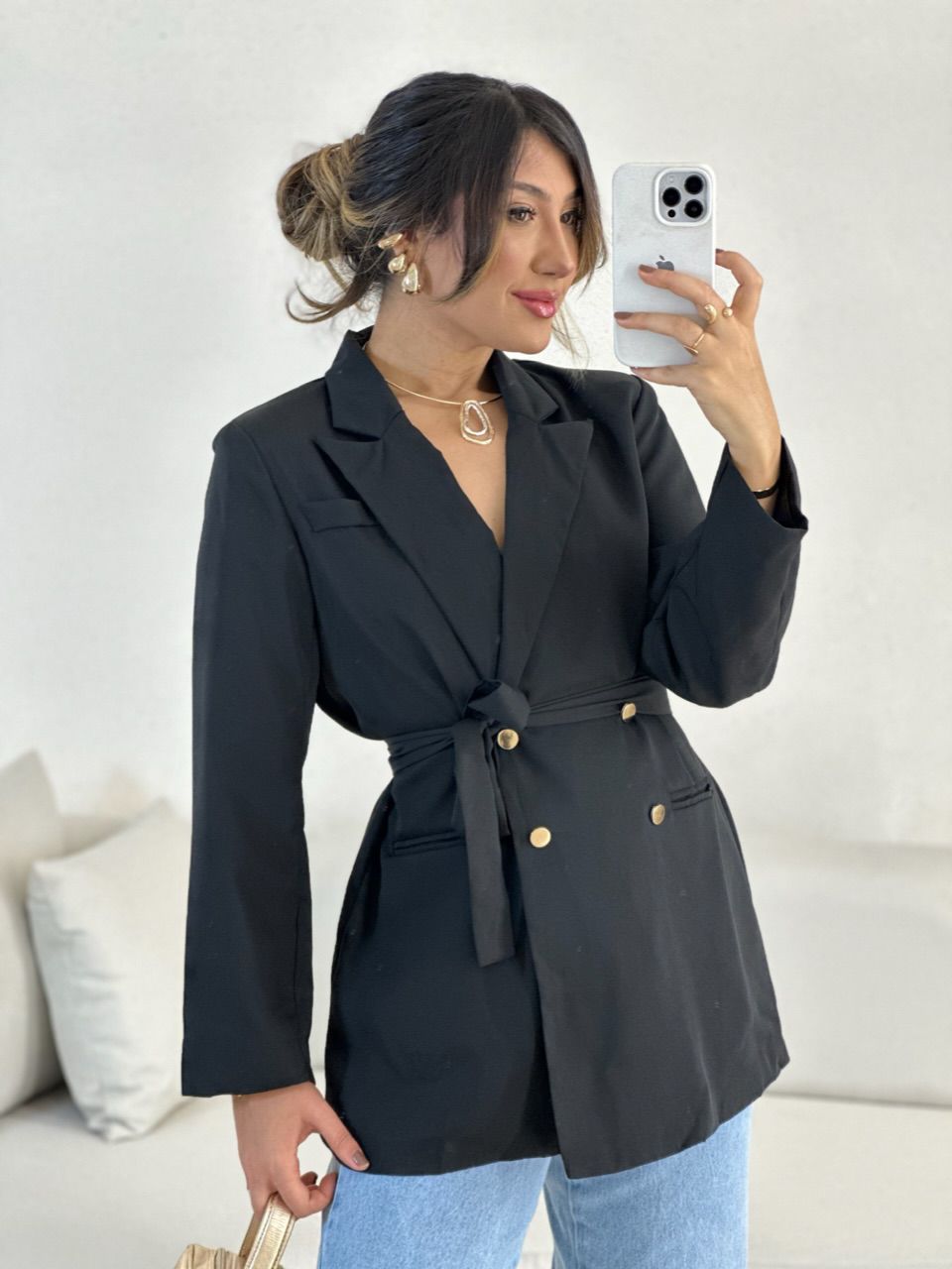 BLAZER MARIA CLARA FAIXA PRETO - 0055480032 - CAROLLA FERRARO