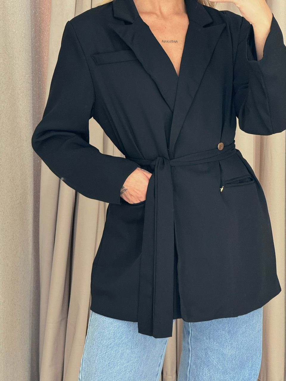 BLAZER MARIA CLARA FAIXA PRETO