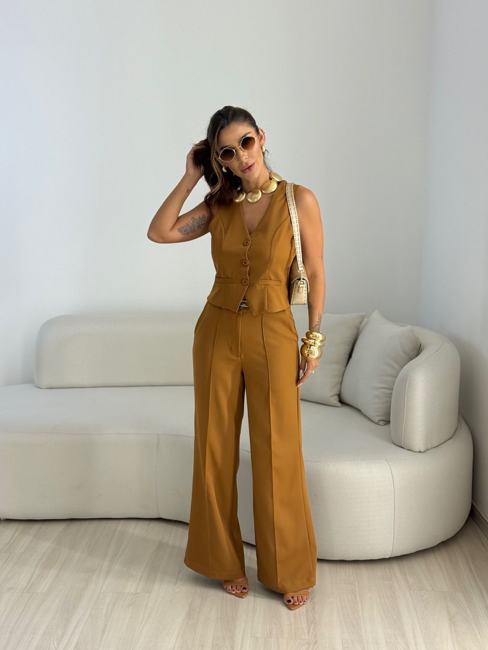 CONJUNTO ALICIA COLETE CARAMELO - 0067790095 - CAROLLA FERRARO