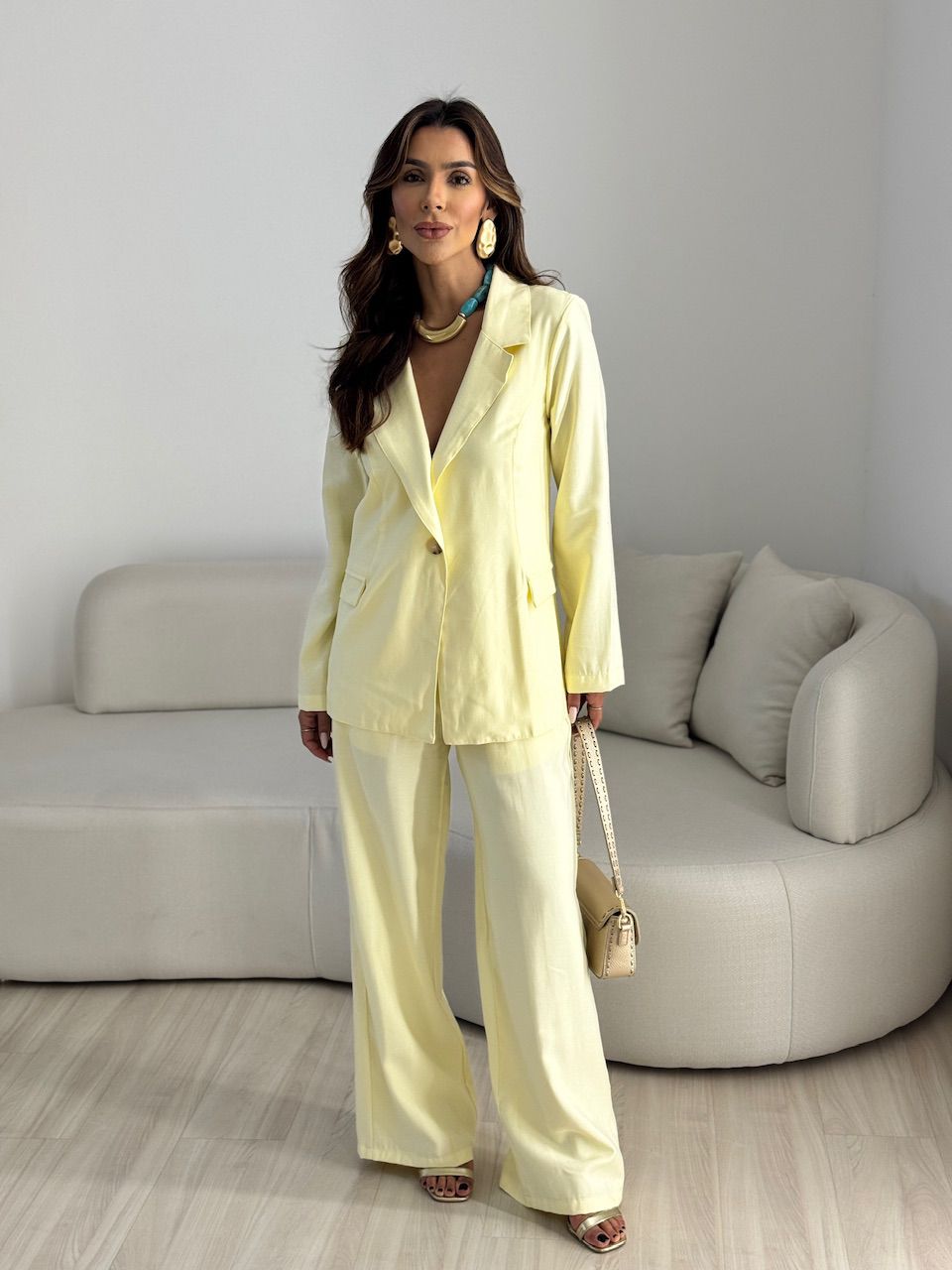 CONJUNTO SOLANGE BLAZER AMARELO CLARO