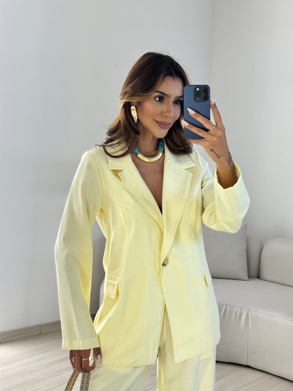 CONJUNTO SOLANGE BLAZER AMARELO CLARO