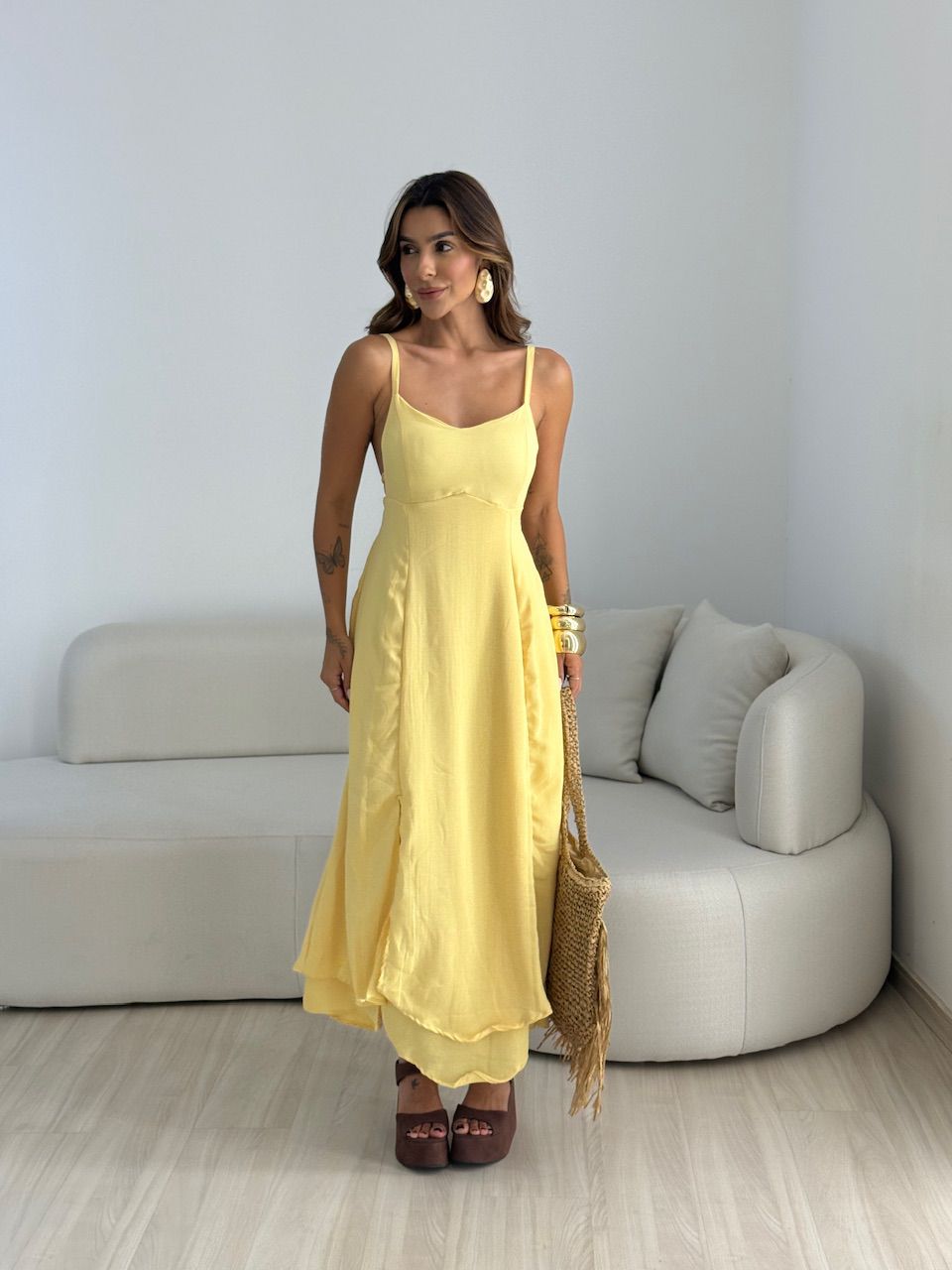 VESTIDO PENELOPE AMARRAÇÃO AMARELO CLARO