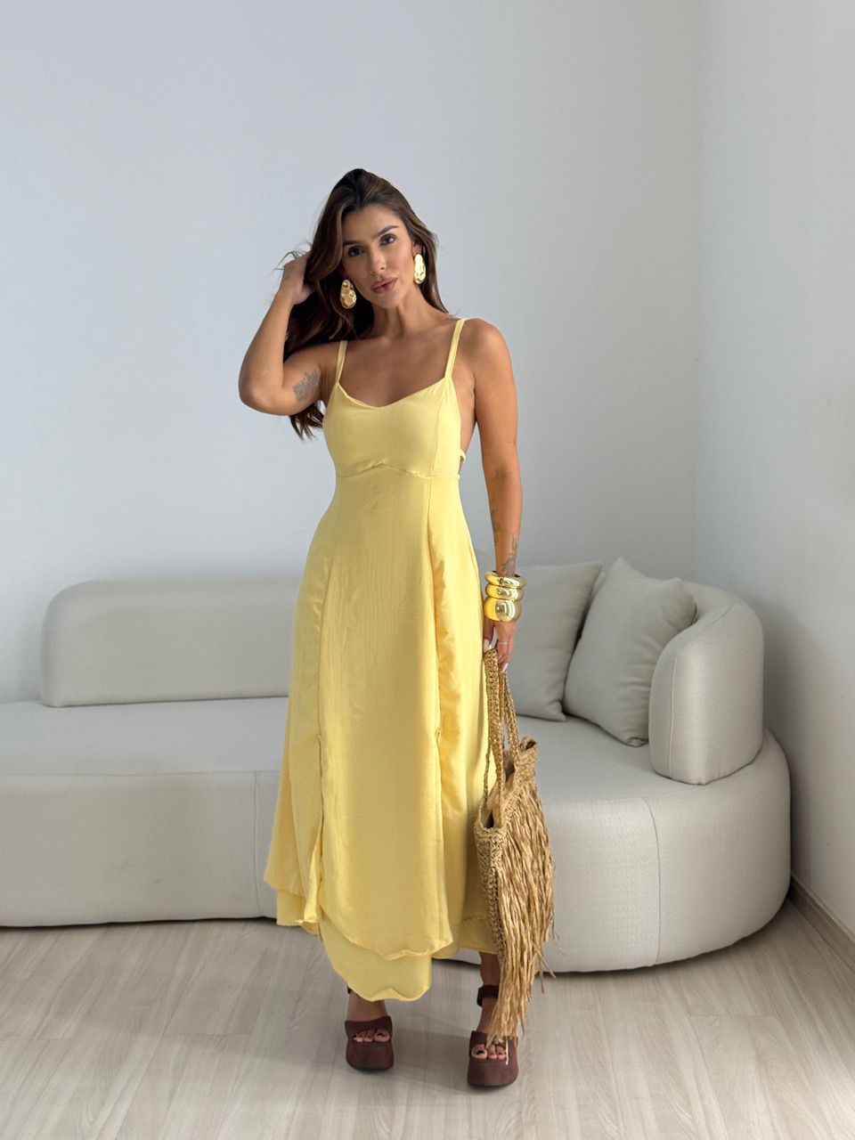 VESTIDO PENELOPE AMARRAÇÃO AMARELO CLARO - 0067870... - CAROLLA FERRARO