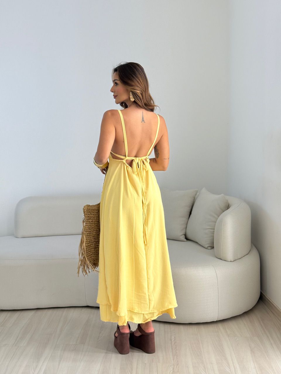 VESTIDO PENELOPE AMARRAÇÃO AMARELO CLARO