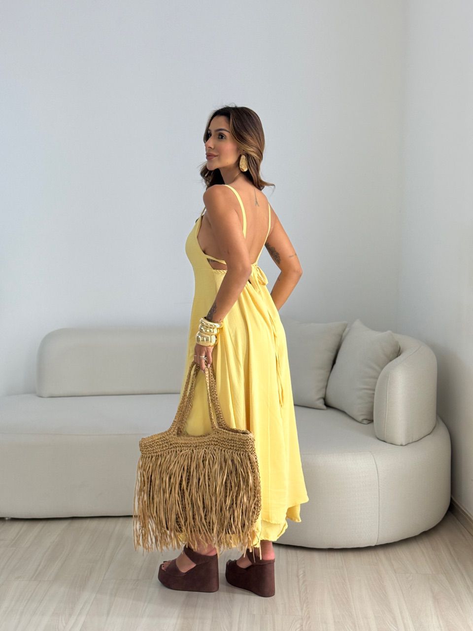 VESTIDO PENELOPE AMARRAÇÃO AMARELO CLARO