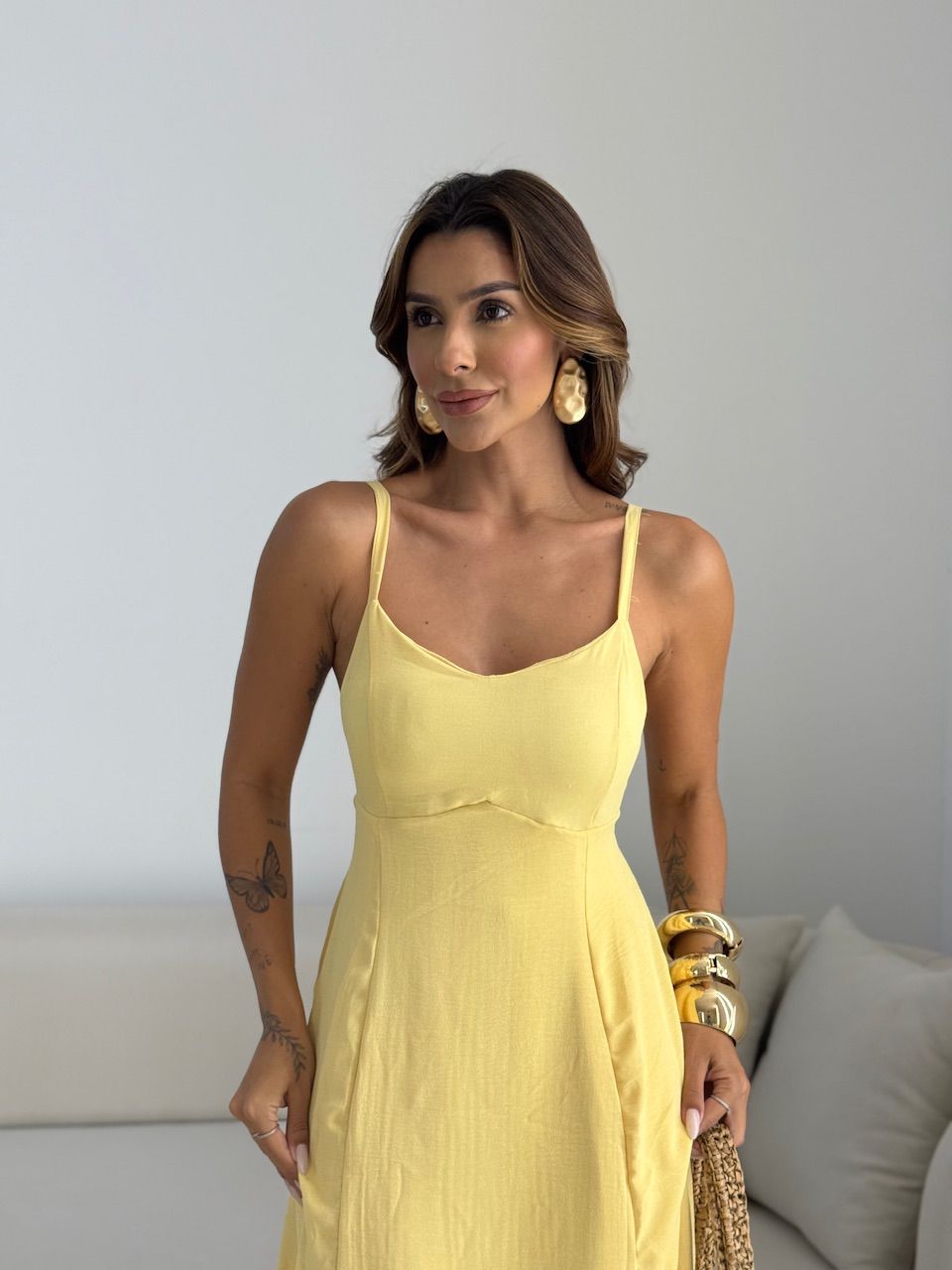VESTIDO PENELOPE AMARRAÇÃO AMARELO CLARO
